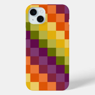 FUNDA PARA iPhone 15 MINI PATRONES GEOMÉTRICOS PURPLE NARANJA VERDE AMARILLO