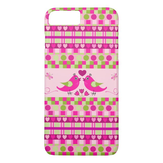 Funda De Case-Mate Para iPhone Patrones y pájaros de amor de moda (Reverso)