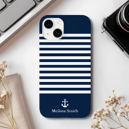 Funda Para iPhone 14 De Case-Mate Pattern Navy blue and white bands Blue Navy