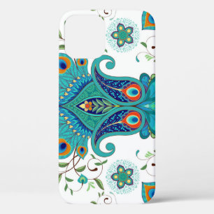 Funda Para iPhone 12 Pausa oriental, patrón de plumas de pavo real.