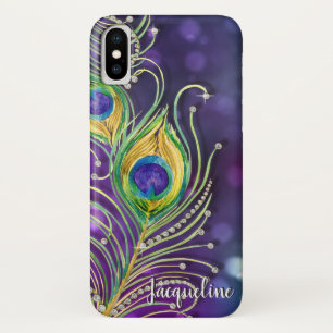 Funda Para iPhone X Pavo real con las modernas joyas de espuma de Boke