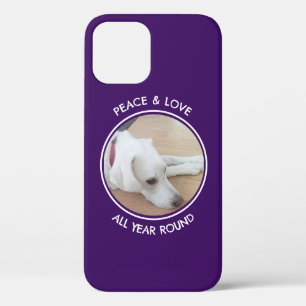 Funda Para iPhone 12 Pro Paz y amor todo el año foto de perro morado