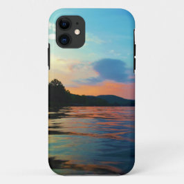 Funda Para iPhone 11 Peach and Blue Sunset en el lago montañoso