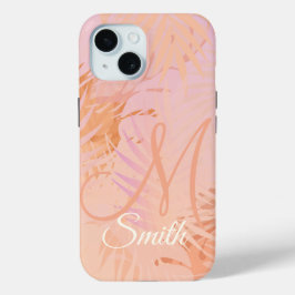 Funda Para iPhone 15 Peach Fuzz Minimalista de hojas tropicales moderna