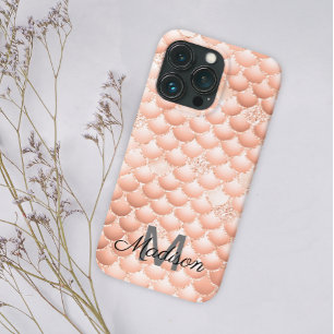 Funda Para iPhone 13 Pro Peach Pearl Purpurina Girly Background Monograma N