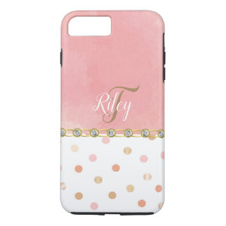 Funda Para iPhone 8 Plus/7 Plus Peach Polka Dot Diamante de imitación Glitzy Bonit
