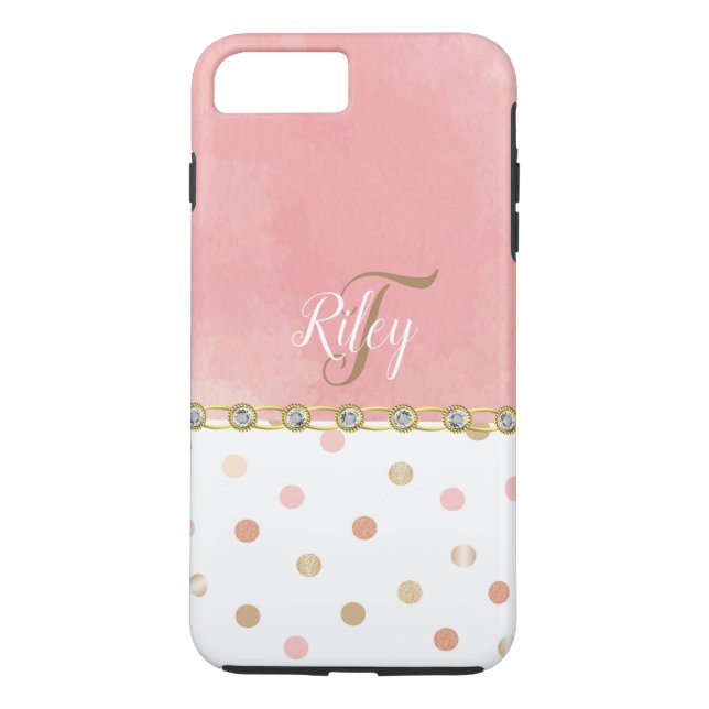 Funda De Case-Mate Para iPhone Peach Polka Dot Diamante de imitación Glitzy Bonit (Reverso)