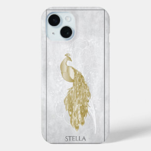 Funda Para iPhone 15 Peacock elegante de oro personalizado