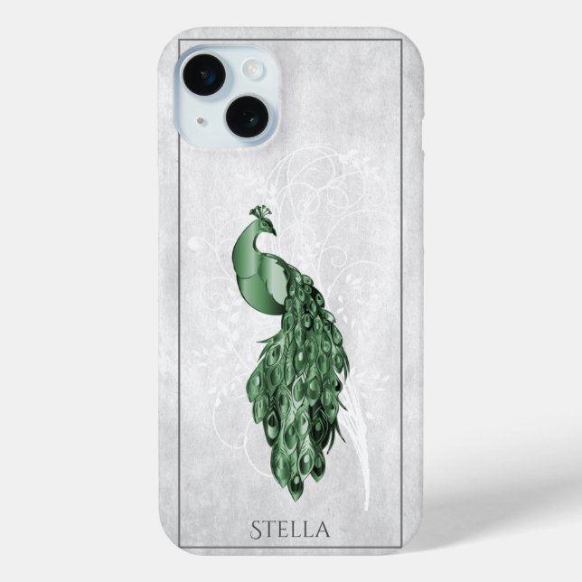 Funda De Case-Mate Para iPhone Peacock elegante verde personalizado (Reverso )