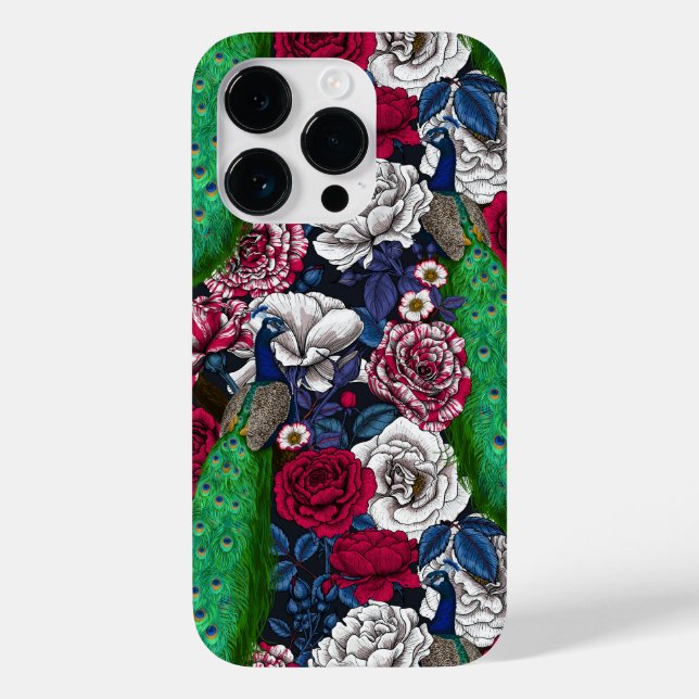 Funda De Case-Mate Para iPhone Peacocks en el jardín rosa (Reverso )