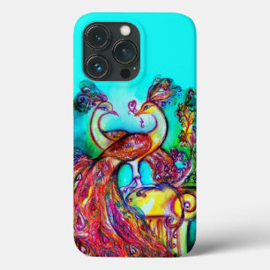 Funda Para iPhone 13 Pro PEACOCKS EN LOCO azul turquesa rojo