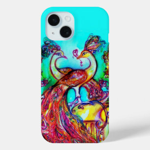 Funda Para iPhone 15 PEACOCKS EN Verde azulado AMOR Turquesa Azul Rojo