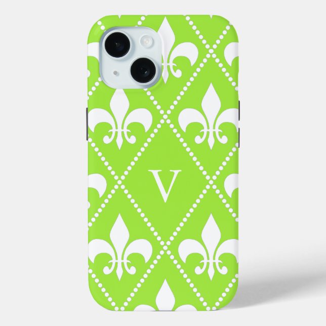 Funda De Case-Mate Para iPhone Pear Fleur de Lis con monograma (Reverso )