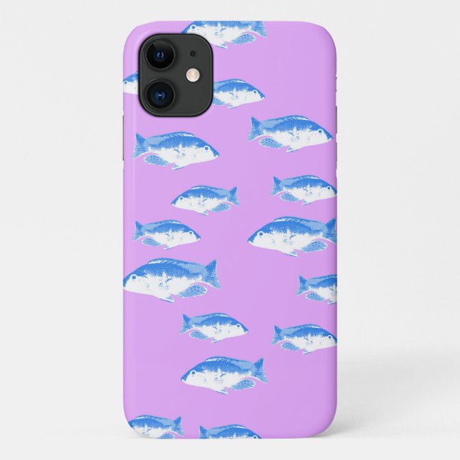 Funda De Case-Mate Para iPhone Peces azules en lila (Reverso)