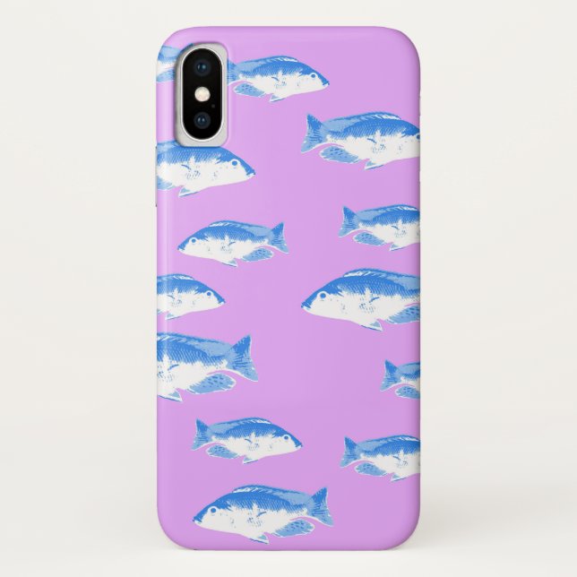 Funda De Case-Mate Para iPhone Peces azules en lila (Reverso)