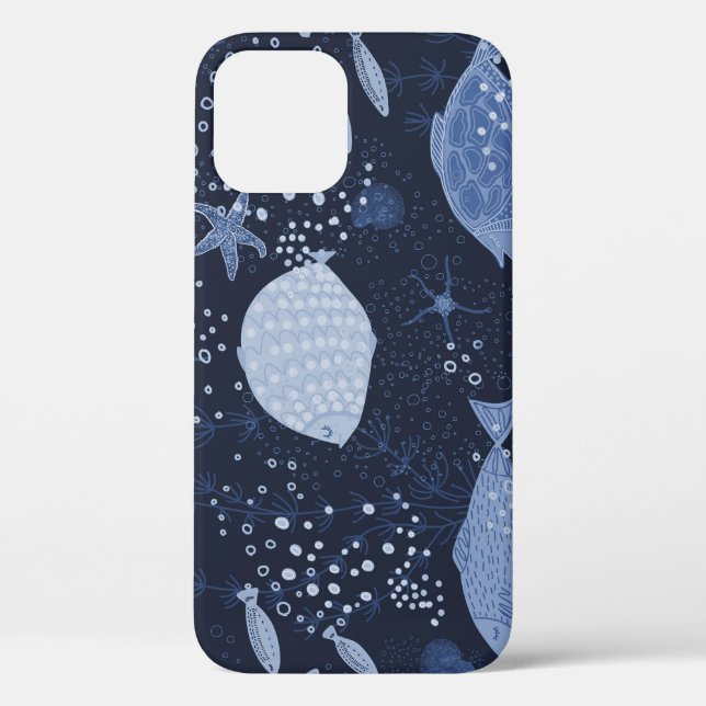 Funda De Case-Mate Para iPhone Peces dormidos monocromos, patrón oscuro. (Reverso )