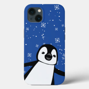 Funda Para iPhone 13 Peek un boo cute pingüino azul Nieve de invierno