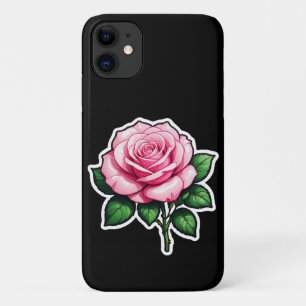 Funda Para iPhone 11 Pegatina de flores rosa rosa transparente