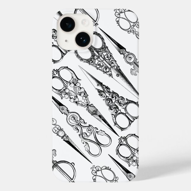 Funda De Case-Mate Para iPhone Peluquería victoriana tijera elegante blanco negro (Reverso )
