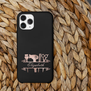 Funda Para iPhone 13 Pro Peluquero Salón de Belleza Monograma Rosa Dorado