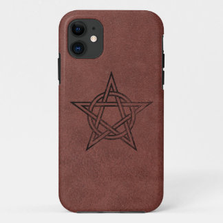 Funda Para iPhone 11 Pentagram - símbolo mágico pagano en el cuero rojo