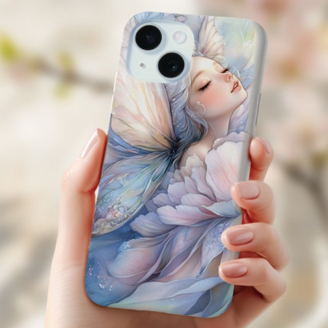 Funda De Case-Mate Para iPhone Peonía Del Amanecer (the Iphone 15 plus with the image of Peony of the Dawn shown in the hand of a young woman)