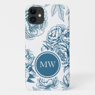 Funda Para iPhone 11 Peonía floral azul