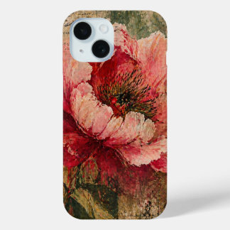 Funda Para iPhone 15 Peonía Floral Botánico Script Vintage Script Rosa