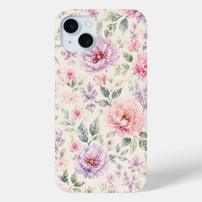 Funda De Case-Mate Para iPhone Peonía floral de acuarela suave (Reverso )