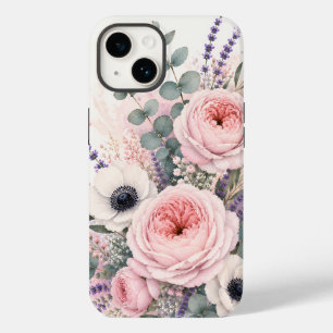 Funda Para iPhone 14 De Case-Mate Peonía Rosa Suave y Anémona Blanca Acuarela