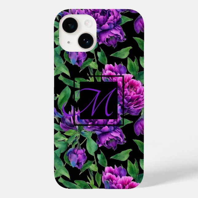 Funda De Case-Mate Para iPhone peonías de acuarela rosa con magenta púrpura román (Reverso )
