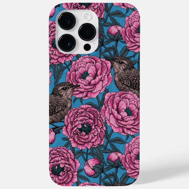 Funda De Case-Mate Para iPhone Peonies y wrens en azul (Reverso)