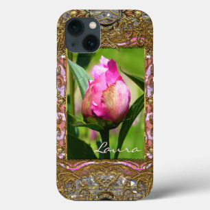 Funda Para iPhone 13 Peony Bud Elegant Monograma Floral