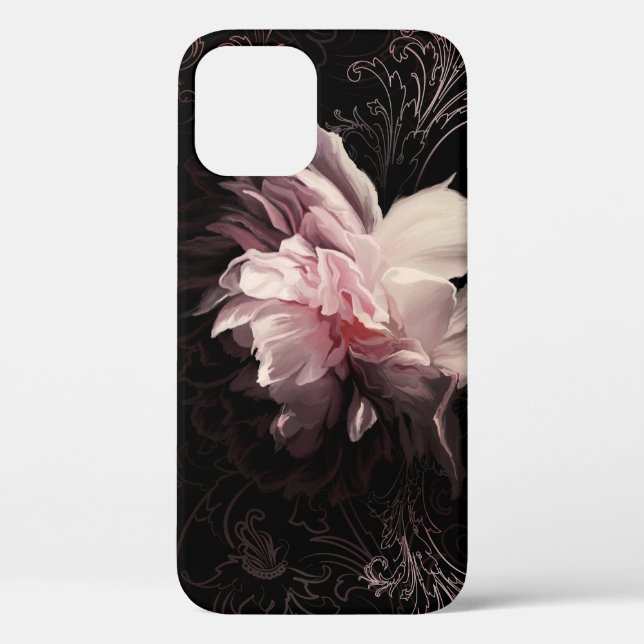Funda De Case-Mate Para iPhone Peony Dark Wall: Diseño de flores pintadas (Reverso )