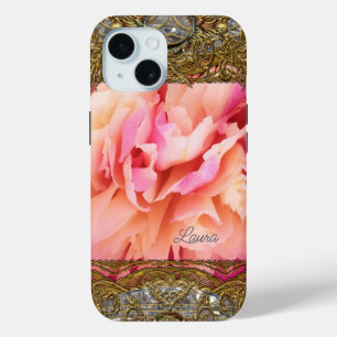 Funda Para iPhone 15 Peony Elegant Fluff Monograma