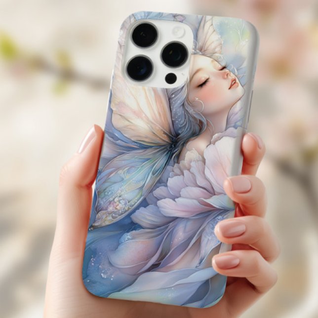 Funda De Case-Mate Para iPhone Peony Of The Dawn (the Iphone 15 pro with the image of Peony of the Dawn shown in the hand of a young woman)