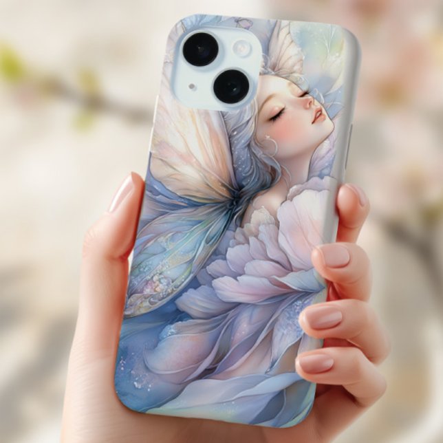 Funda De Case-Mate Para iPhone Peony Of The Dawn (the Iphone 14 plus with the image of Peony of the Dawn shown in the hand of a young woman)