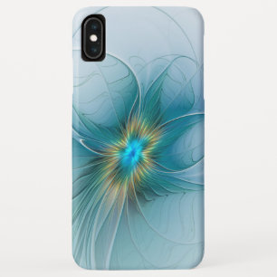 Funda Para iPhone XS Max Pequeña belleza arte fractal flor azul moderno oro