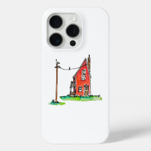 Funda Para iPhone 15 Pro Pequeña Casa Roja con línea eléctrica