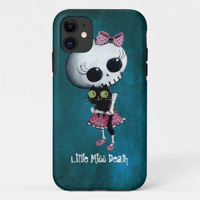 Funda De Case-Mate Para iPhone Pequeña Srta. Death con el gato negro (Reverso)