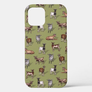 Funda Para iPhone 12 Pequeñas cabras en verde - Patrón de manada de cab