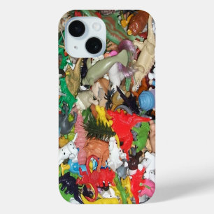 Funda Para iPhone 15 Pequeñas figuras de juguetes, animales en mosaico