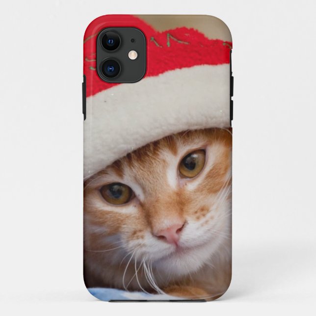 Funda De Case-Mate Para iPhone Pequeño gatito en gorra rojo del navidad (Reverso)