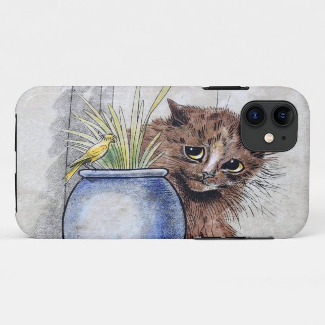 Funda De Case-Mate Para iPhone Pequeño pájaro gato y amarillo, Louis Wain (Reverso (horizontal))