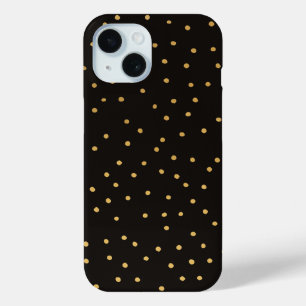 Funda Para iPhone 15 Pequeño punto de polka negro y dorado hecho a mano