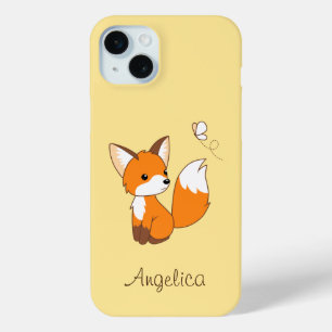 Funda Para iPhone 15 Mini Pequeño zorro lindo viendo mariposa