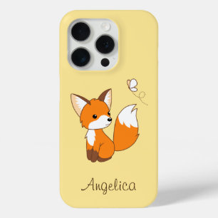 Funda Para iPhone 15 Pro Pequeño zorro lindo viendo mariposa
