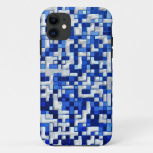 Funda Para iPhone 11 Pequeños cuadrados desordenados, tonos azules y bl