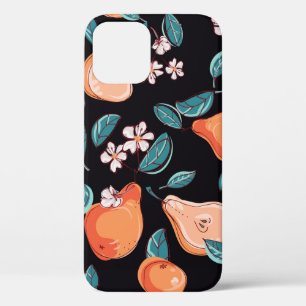 Funda Para iPhone 12 Peras sucias y jugosas. Patrón de frutos sin foco