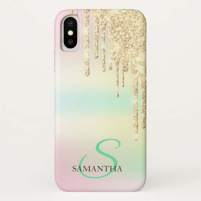 Funda De Case-Mate Para iPhone Perforaciones de Purpurina dorado iridiscente holo (Reverso)